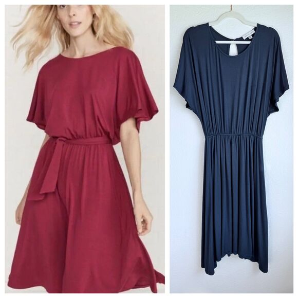 Amour Vert Vivian Flutter Short Sleeve Elastic Waist Modal Dress in Navy Size XS - Picture 1 of 10